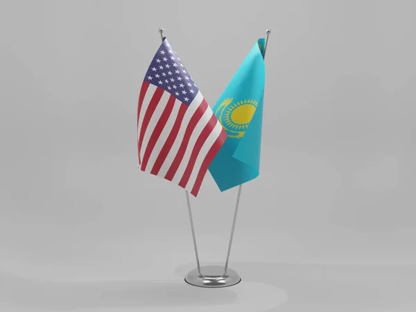 Kazakhstan United States America Cooperation Flags White Background Render — Stock Photo, Image