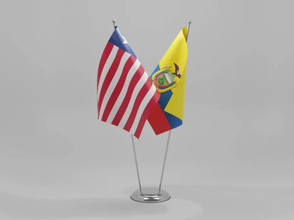 Ecuador Banderas Cooperación Liberia Fondo Blanco Render — Foto de Stock