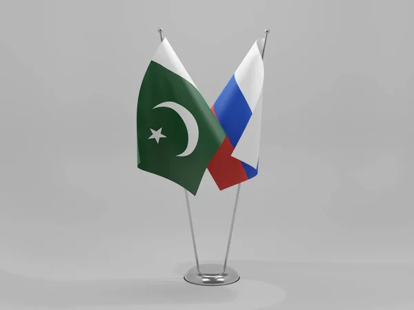 Rusya - Pakistan İşbirliği Bayrakları, Beyaz Arkaplan - 3D Hazırlama