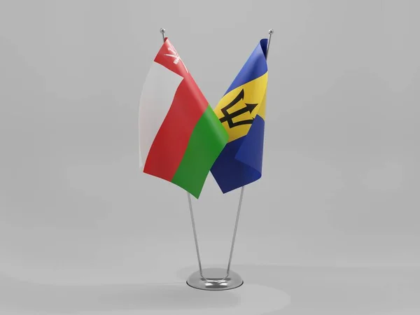 Barbados Oman Kooperationsflaggen Weißer Hintergrund Render — Stockfoto