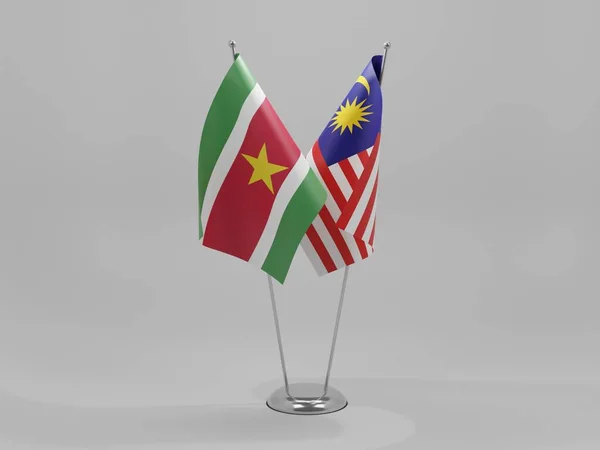 Μαλαισία Σημαίες Συνεργασίας Σουρινάμ Λευκό Φόντο Render — Φωτογραφία Αρχείου