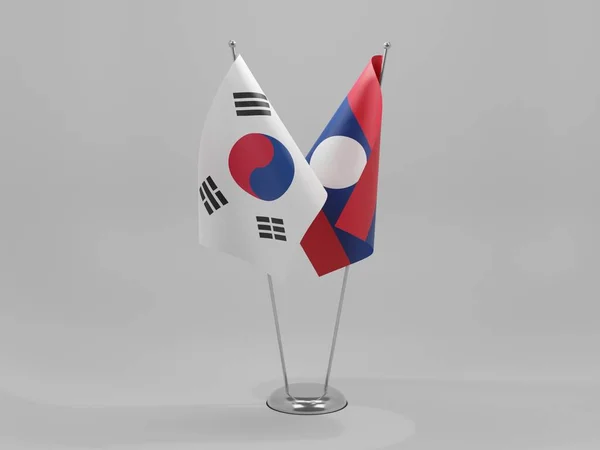 Laos Bandeiras Cooperação Coreia Sul Fundo Branco Render — Fotografia de Stock