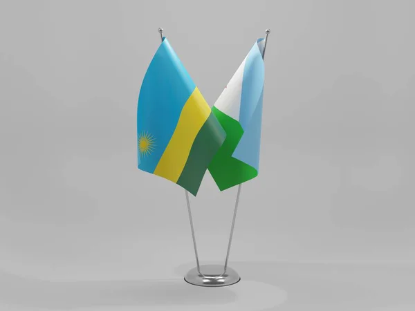 Djibouti Banderas Cooperación Ruanda Fondo Blanco Render —  Fotos de Stock