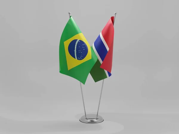 冈比亚 巴西合作旗 白色背景 3D渲染 — 图库照片