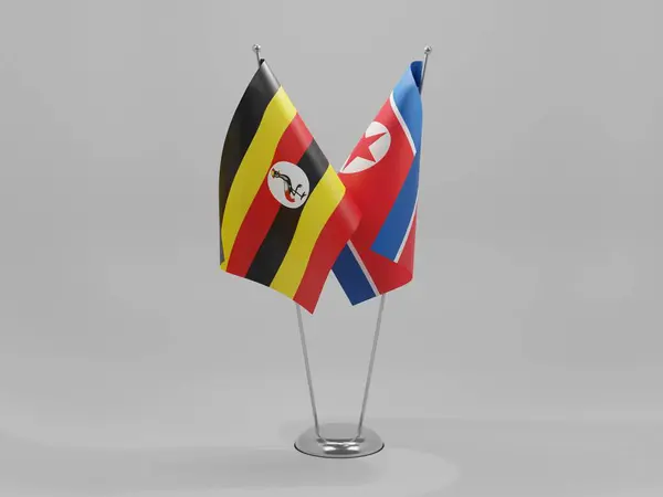 Nordkorea Uganda Flaggor För Samarbete Vit Bakgrund Render — Stockfoto
