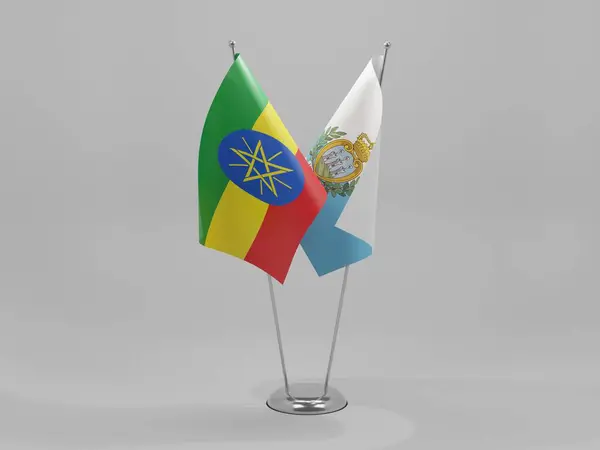 San Marino Etiopía Banderas Cooperación Fondo Blanco Render — Foto de Stock