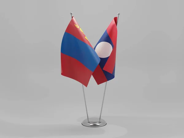 Laos Mongolei Kooperationsfahnen Weißer Hintergrund Render — Stockfoto