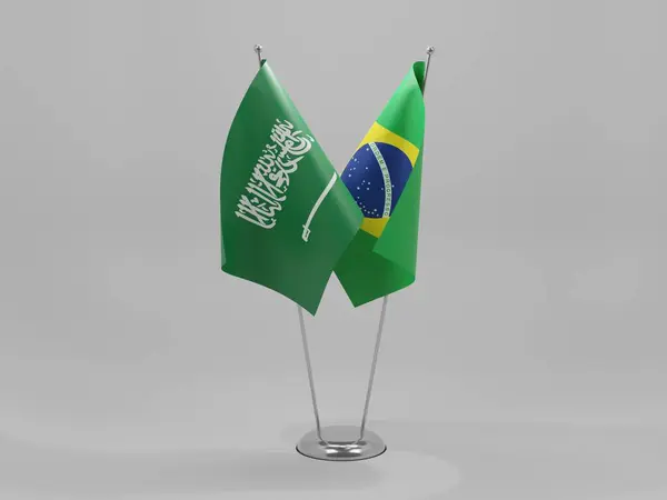 Brasile Bandiere Cooperazione Arabia Saudita Sfondo Bianco Render — Foto Stock