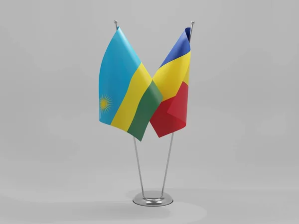 Rumania Banderas Cooperación Ruanda Fondo Blanco Render — Foto de Stock