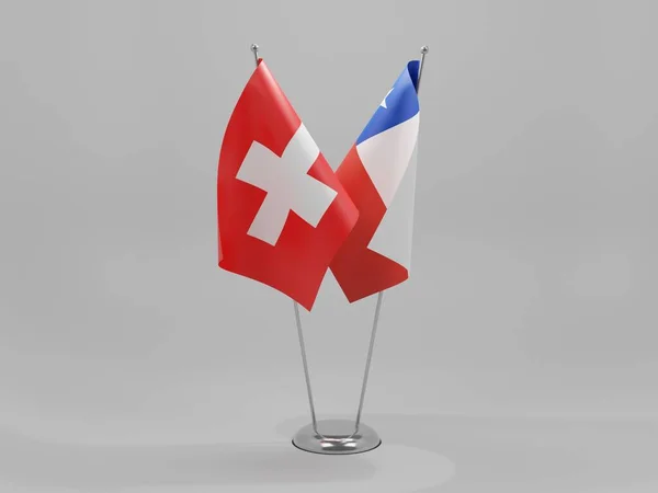 Chile Schweiz Kooperationsfahnen Weißer Hintergrund Render — Stockfoto