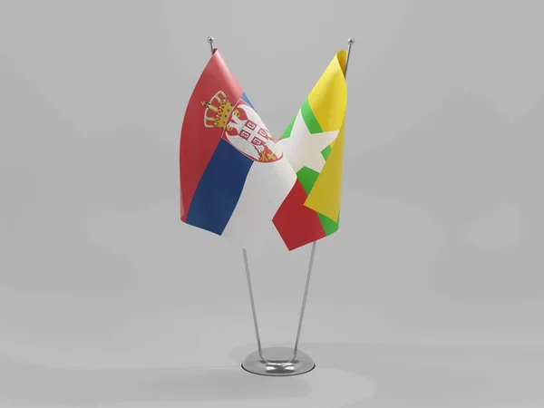 Myanmar Serbia Banderas Cooperación Fondo Blanco Render — Foto de Stock