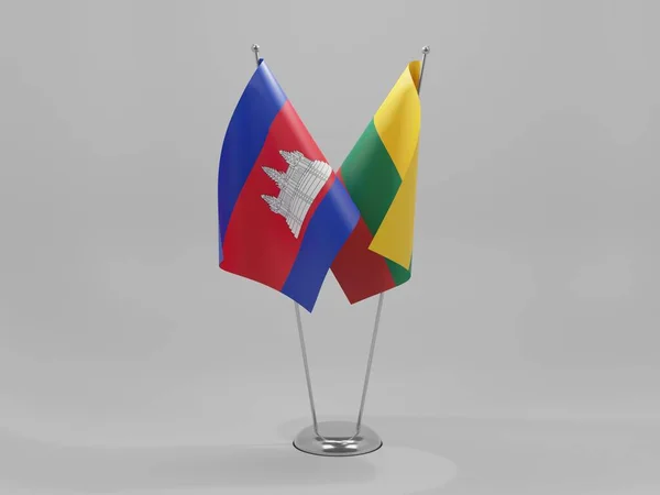 Lituânia Bandeiras Cooperação Camboja Fundo Branco Render — Fotografia de Stock