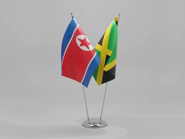 Jamaica Bandeiras Cooperação Coreia Norte Fundo Branco Render — Fotografia de Stock