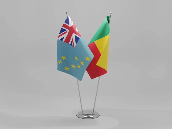 Benin Banderas Cooperación Tuvalu Fondo Blanco Render —  Fotos de Stock
