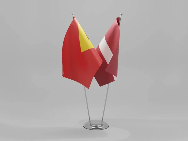 Letonia Banderas Cooperación Timor Oriental Fondo Blanco Render — Foto de Stock
