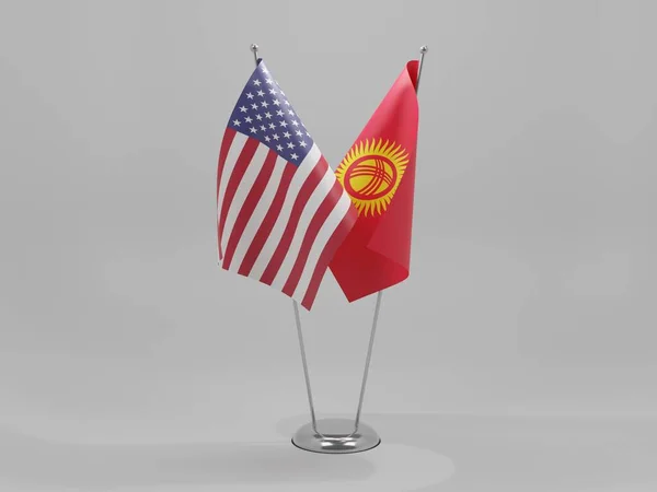 Quirguizistão Bandeiras Cooperação Dos Estados Unidos América Fundo Branco Render — Fotografia de Stock