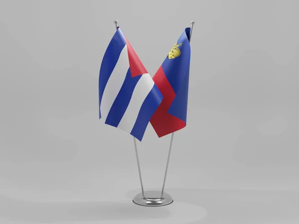 Liechtenstein Bandeiras Cooperação Cuba Fundo Branco Render — Fotografia de Stock