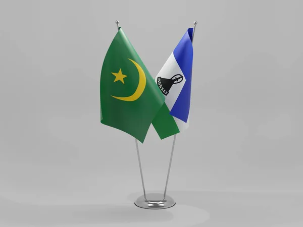 Lesotho Mauritania Banderas Cooperación Fondo Blanco Render — Foto de Stock