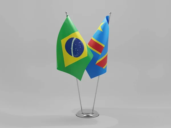 Congo República Democrática Brasil Bandeiras Cooperação Fundo Branco Render — Fotografia de Stock