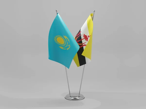 Brunei Bandeiras Cooperação Cazaquistão Fundo Branco Render — Fotografia de Stock