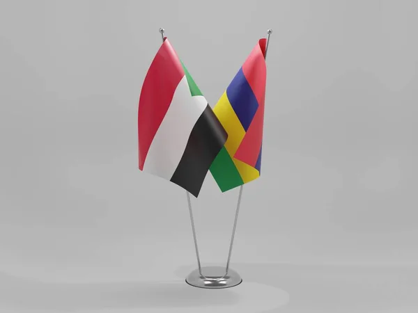 Mauritius Sudan Samarbete Flaggor Vit Bakgrund Render — Stockfoto