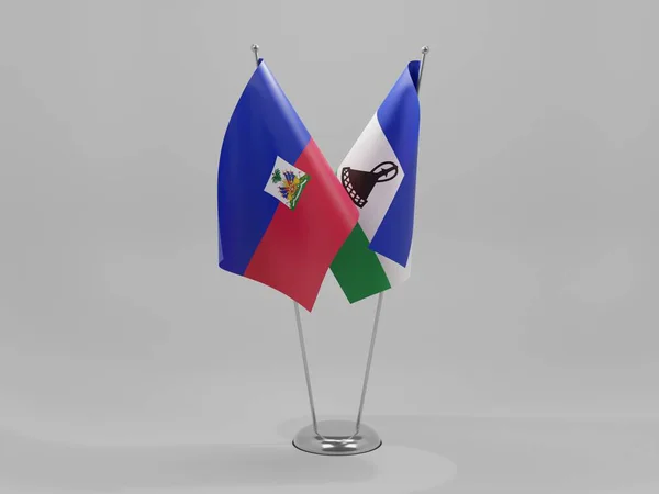 Lesotho Banderas Cooperación Haití Fondo Blanco Render —  Fotos de Stock