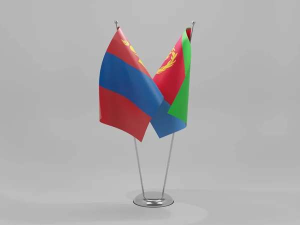 Eritrea Banderas Cooperación Mongolia Fondo Blanco Render —  Fotos de Stock