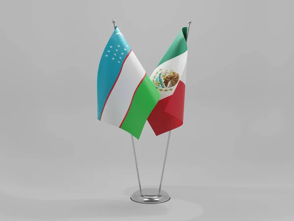 México Uzbekistán Banderas Cooperación Fondo Blanco Render — Foto de Stock