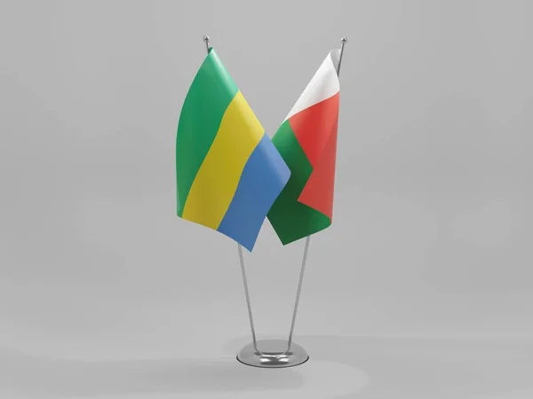 Madagascar Gabón Banderas Cooperación Fondo Blanco Render —  Fotos de Stock