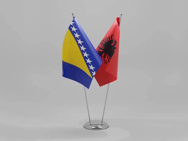 Albânia Bandeiras Cooperação Bósnia Herzegovina Fundo Branco Render — Fotografia de Stock