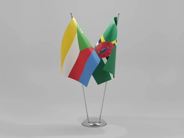 Dominika Komory Flagi Współpracy Białe Tło Render — Zdjęcie stockowe