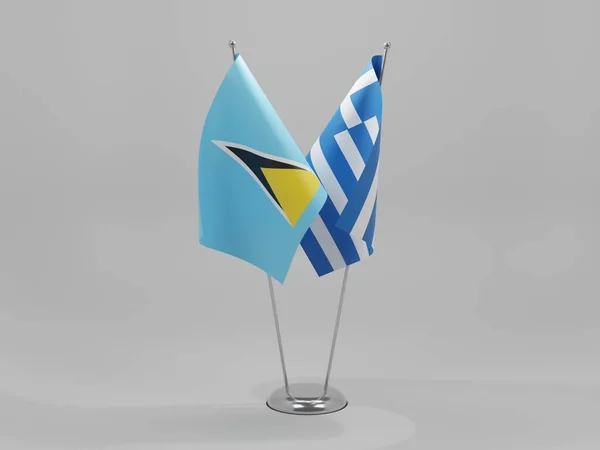 Grécia Bandeiras Cooperação Santa Lúcia Fundo Branco Render — Fotografia de Stock