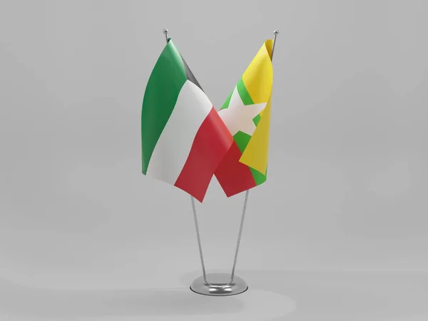 Myanmar Banderas Cooperación Kuwait Fondo Blanco Render — Foto de Stock