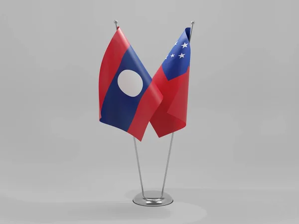 Samoa Laos Kooperationsfahnen Weißer Hintergrund Render — Stockfoto