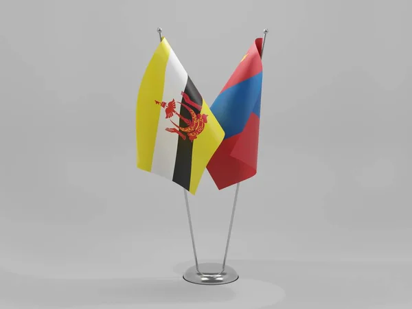Mongolia Banderas Cooperación Brunei Fondo Blanco Render —  Fotos de Stock