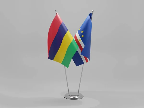 Cabo Verde Mauricio Banderas Cooperación Fondo Blanco Render — Foto de Stock