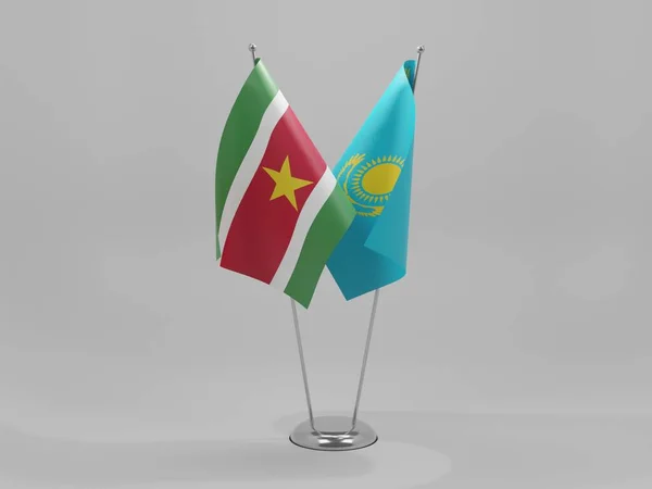 Kazakstan Flaggor För Samarbete Surinam Vit Bakgrund Render — Stockfoto