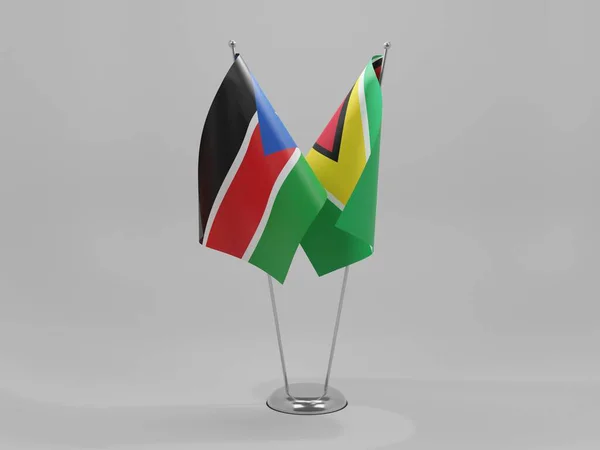 Guyana Banderas Cooperación Sudán Del Sur Fondo Blanco Render —  Fotos de Stock