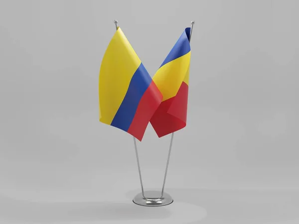 Rumania Colombia Banderas Cooperación Fondo Blanco Render — Foto de Stock