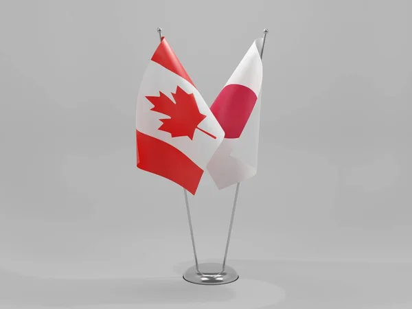 Japonya - Kanada İşbirliği Bayrakları, Beyaz Arkaplan - 3D Render