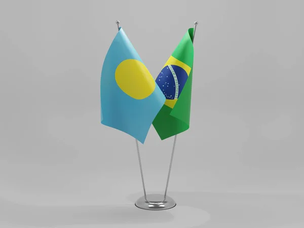Brasil Bandeiras Cooperação Palau Fundo Branco Render — Fotografia de Stock