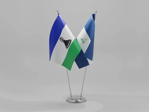 Nikaragua Flagi Współpracy Lesotho Białe Tło Render — Zdjęcie stockowe