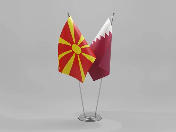 Qatar Banderas Cooperación Macedonia Fondo Blanco Render —  Fotos de Stock