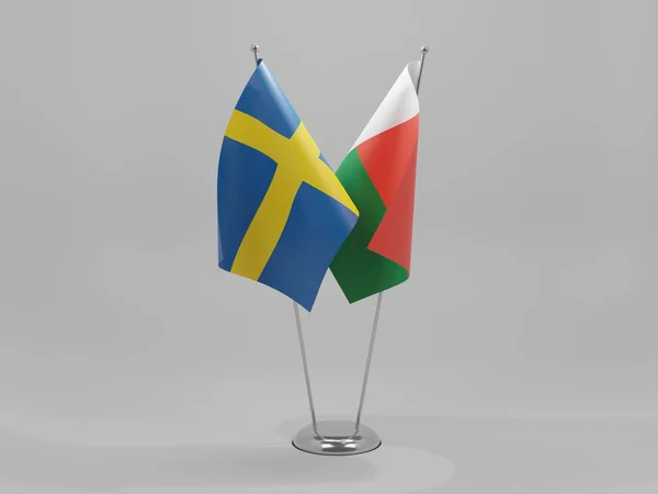 Madagascar Banderas Cooperación Suecia Fondo Blanco Render — Foto de Stock