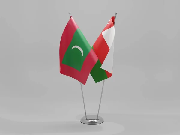 Omán Banderas Cooperación Maldivas Fondo Blanco Render — Foto de Stock