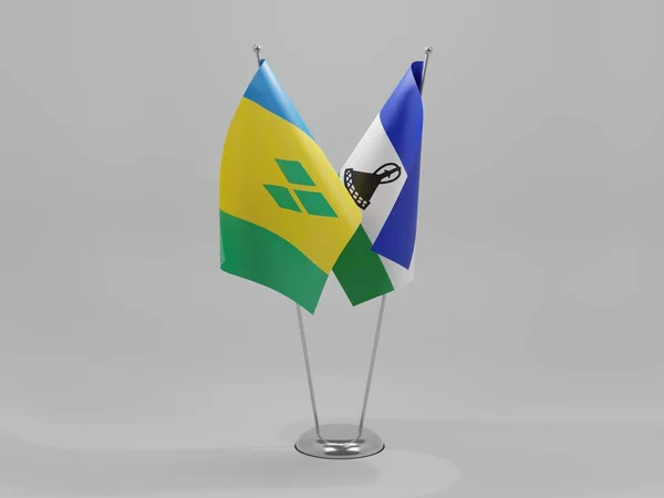 Lesotho Saint Vincent Und Die Grenadinen Flaggen Der Zusammenarbeit Weißer — Stockfoto