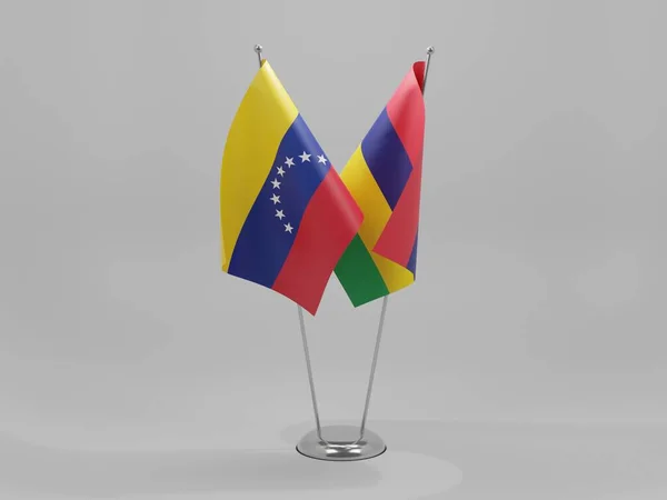 Mauritius Venezuela Samenwerkingsvlaggen Witte Achtergrond Render — Stockfoto