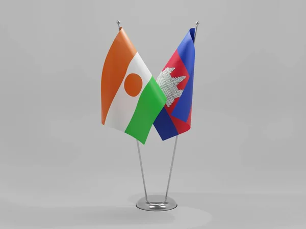 Kamboçya Nijer Şbirliği Bayrakları Beyaz Arkaplan Render — Stok fotoğraf