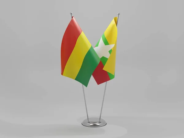 Myanmar Bolivia Samenwerkingsvlaggen Witte Achtergrond Render — Stockfoto