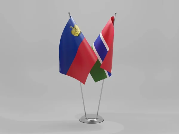 Gambia Liechtensteins Samarbetsflaggor Vit Bakgrund Render — Stockfoto